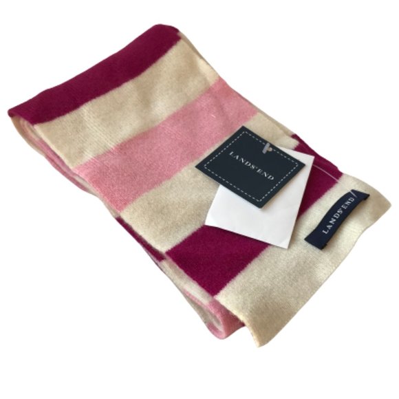 Lands' End Accessories - Lands' End Pink White Stripe Cashmere Preppy Scarf